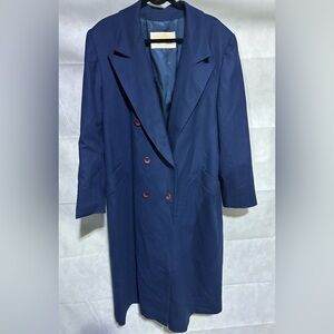 Vtg Pendleton Virgin Wool Navy Blue Double Breasted Long Jacket Trench Coat 1X